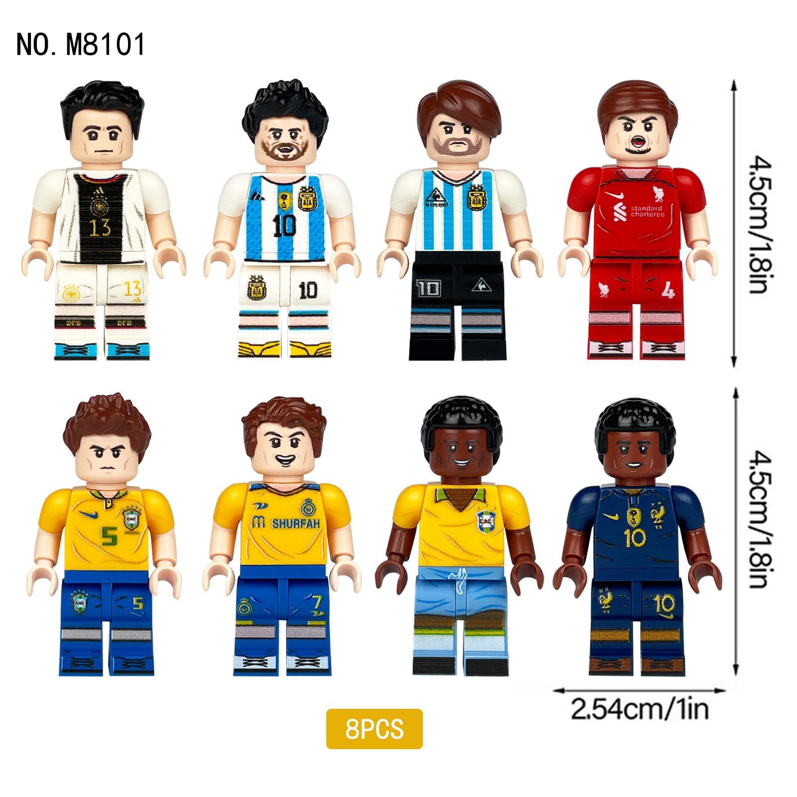 8pcs Football Figure Cartoon Figure Shape Small Particles Assembling Building Block Doll Toy