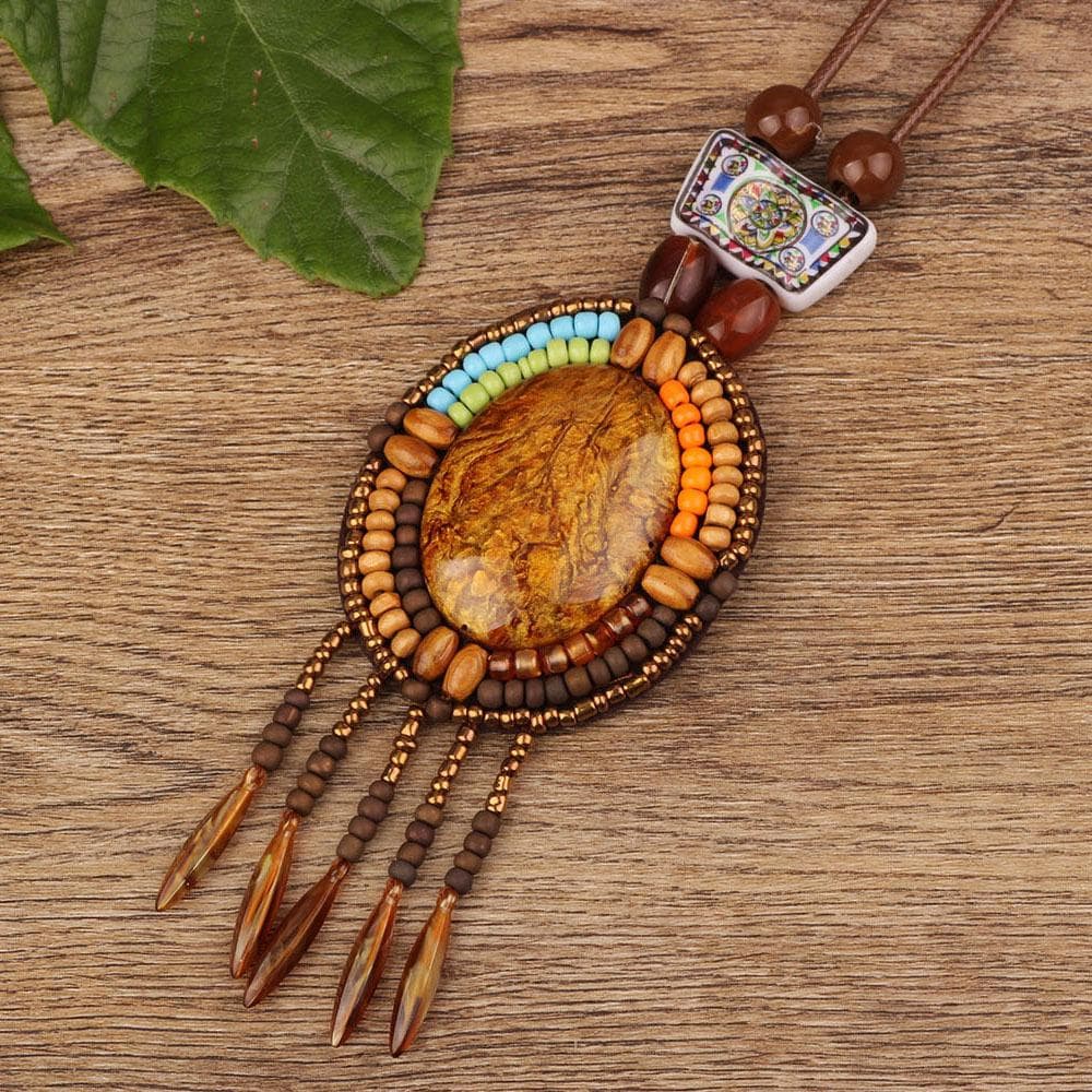 Ethnic style Nepalese jewelry, leather necklace, exotic design, hand woven vintage Bohemian items