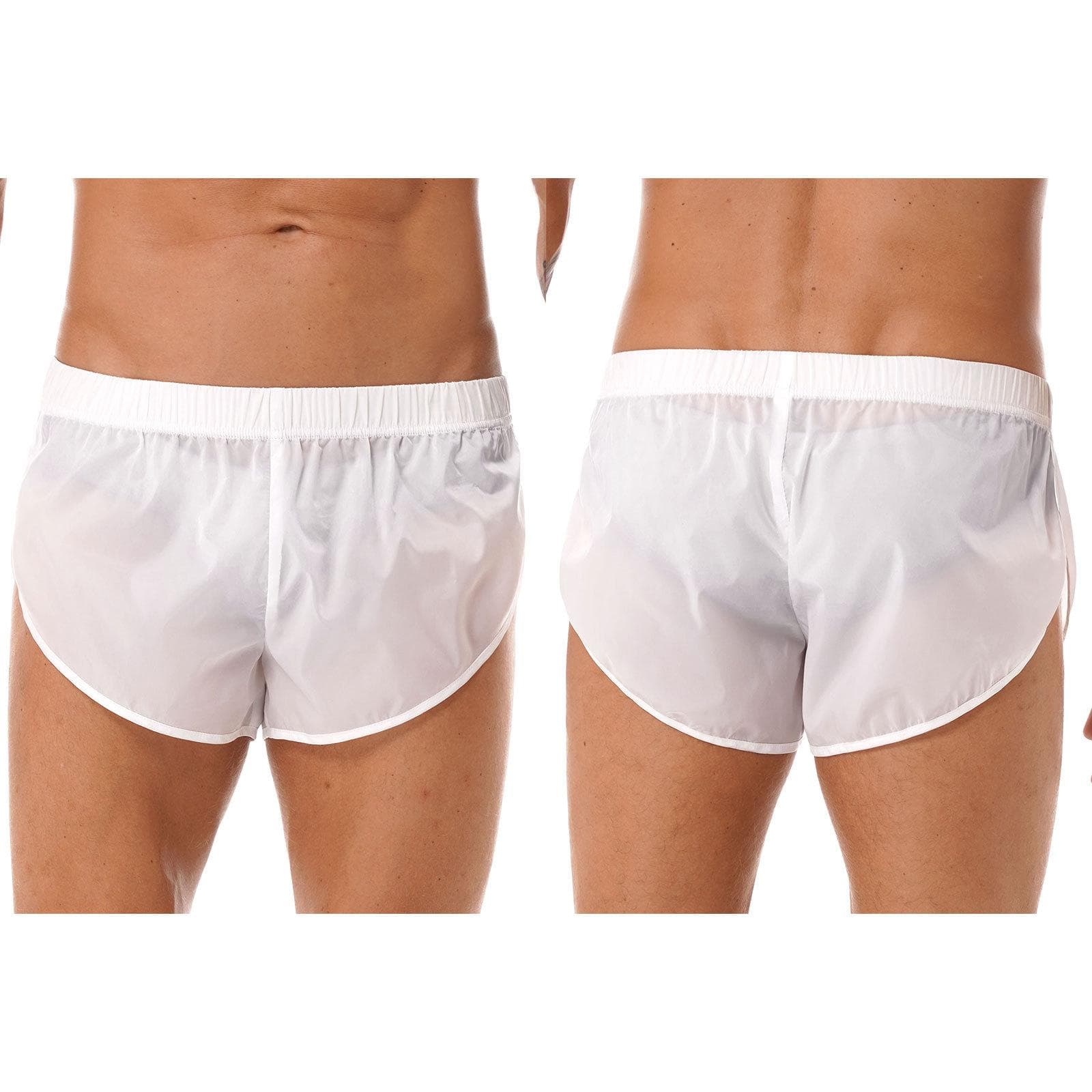 Mens Shorts Semi See-Through Sides Split Elastic Waistband Boxer Shorts Beach Shorts Swimsuits M white
