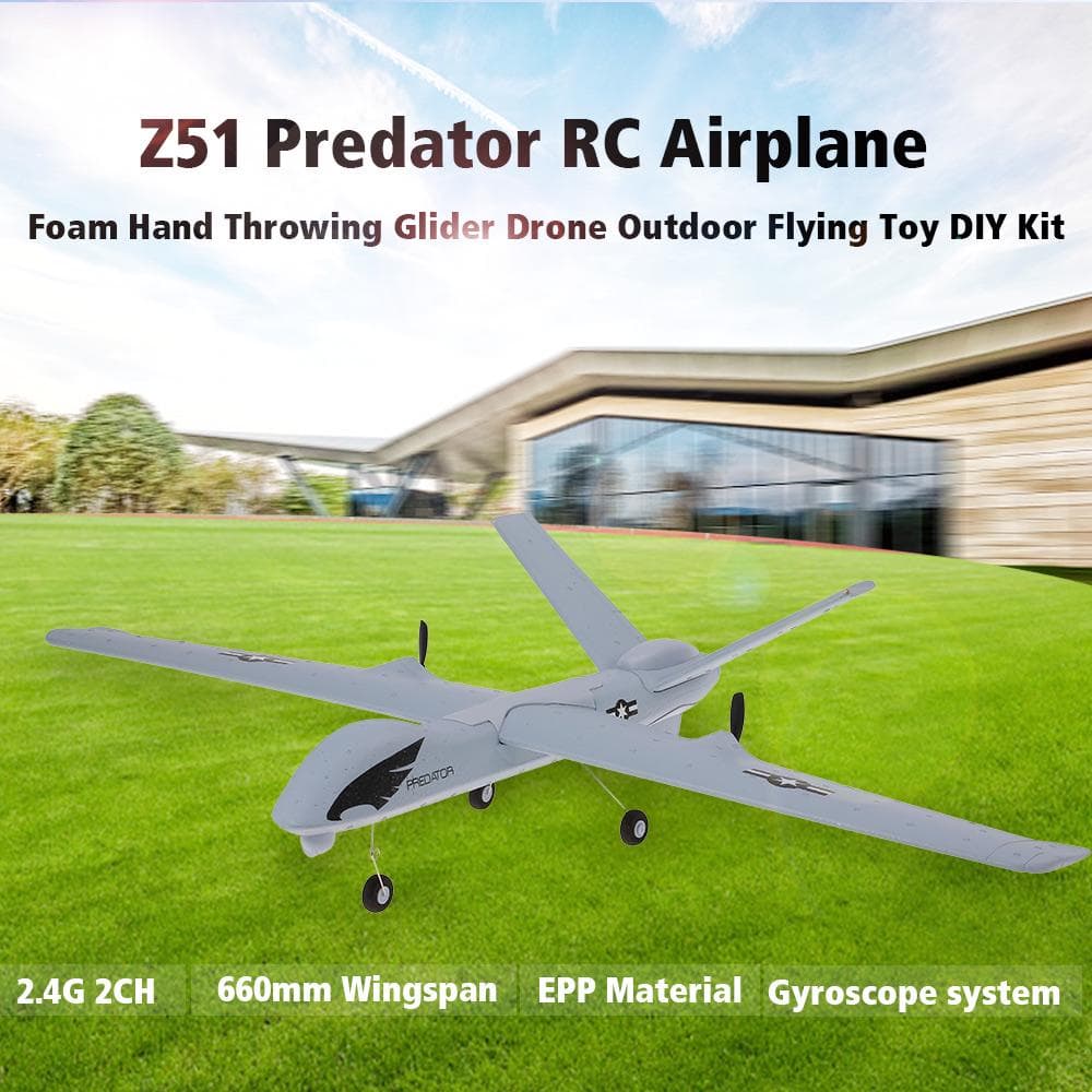 Z51 2.4G 2CH Predator Remote Control RC Airplane 660mm Wingspan Foam Hand Throwing Glider Drone DIY grey