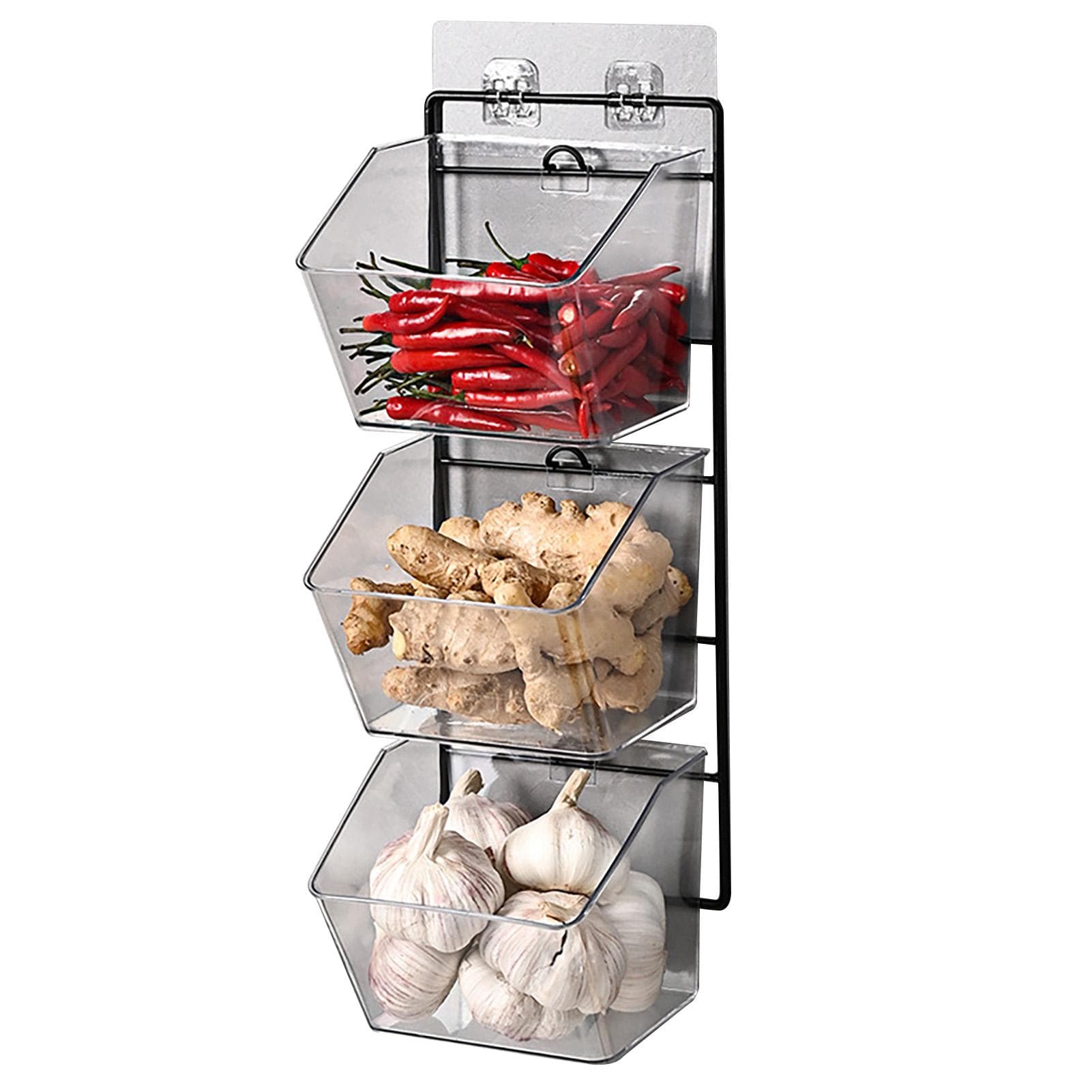 Wall Mounted Storage Container 3 Layer Wall Hanging Kitchen Storage Box for Garlic Ginger Onion
