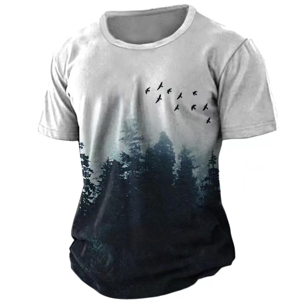 Vintage Men's T-shirt Summer American Shirt Tops Compass Printed Short-sleeve Tees Loose Daily Men Clothing Casual Streetwear L