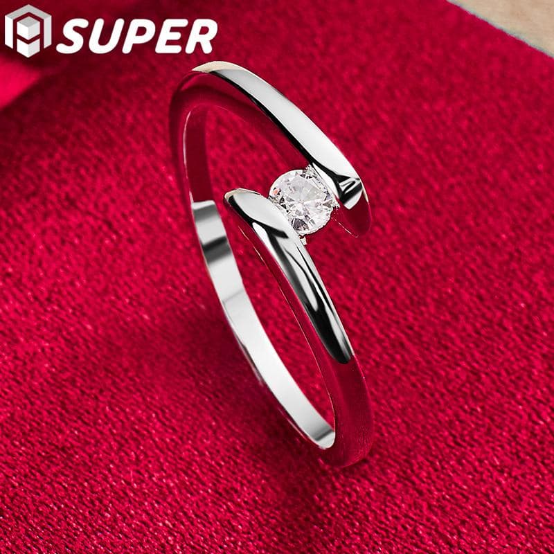 925 Sterling Silver Simple AAA Zircon Ring Jewelry 9#