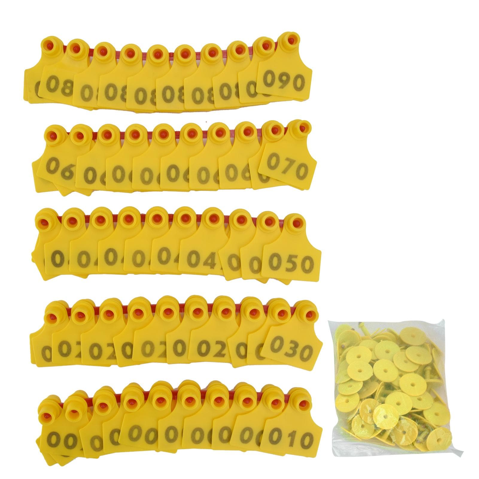 100Pcs TPU Pig Cow Ear Tag with Number 001?100 Ear Label Tag Farm Livestock AccessoryGreen yellow