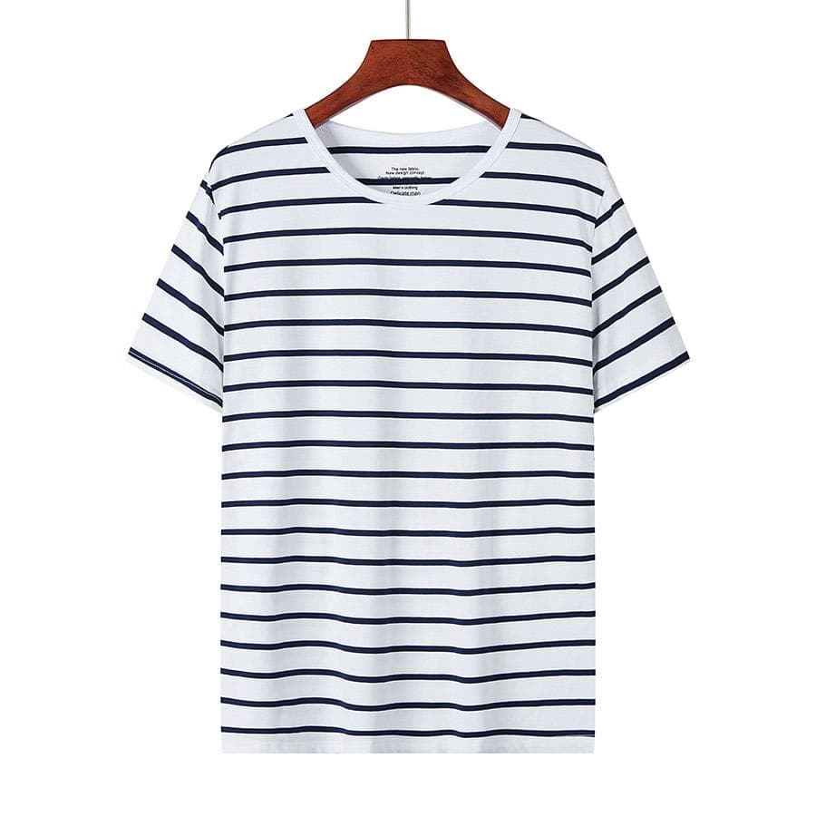 ZIRUNKING 2021 New Men Striped O-Neck Casual Short Sleeve Ice-feeling T-shirts Male Streetwear Autumn Spring Cotton Tees Tops TIAOGE M