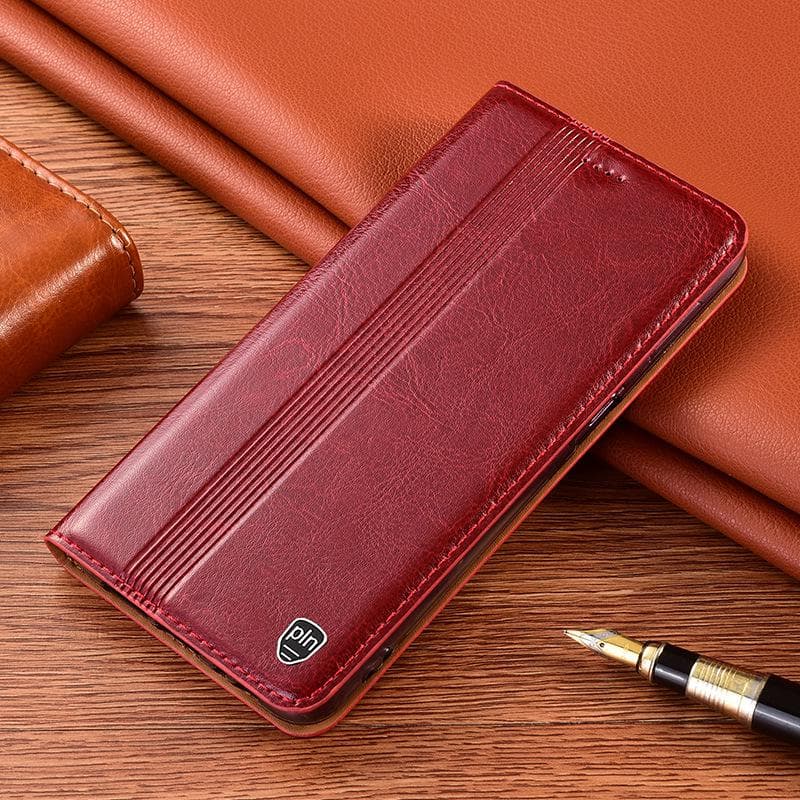 Genuine Leather Flip Case for Xiaomi Redmi Note Series (9, 10, 11SE, 12, 14 Pro+) Redmi Note 10 Pro 5G