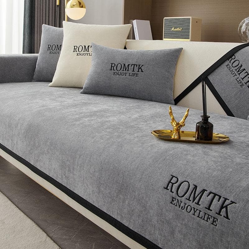 Light Luxury Chenille Sofa Cover Embroidered Letters for L Shape Sofa Couch Slipcover Protector Simplicity Solid Color Couch Mat 70x70cm 1pcs