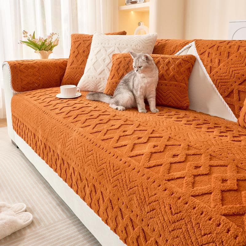 Soft Winter Warm Plush Sofa Covers Slipcovers Sofa Towel Non-slip Couch Cover for Living Room 70x70cm orange