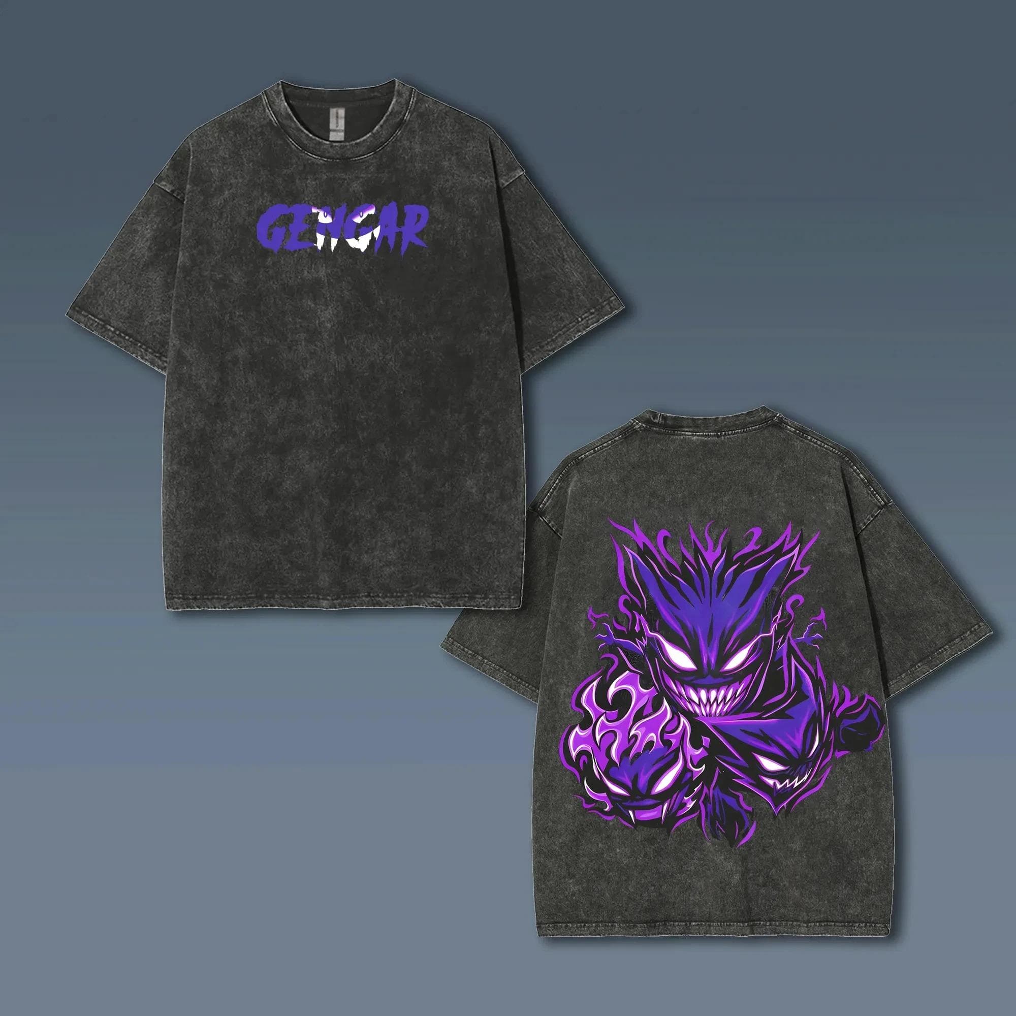 Pokémon Animation Derivatives Gengar Printing Retro Washed Short-sleeved T-shirt Men's and Women's 2026 Summer Fashion Clothing M black