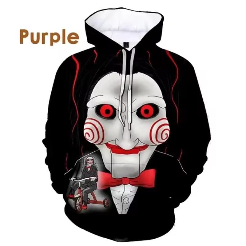 3D Print Men Hoodies Billy Is A Puppet - Saw Horror Movie Scary Character Jigsaw Killer Sweatshirt Casual Pullovers Hooded M