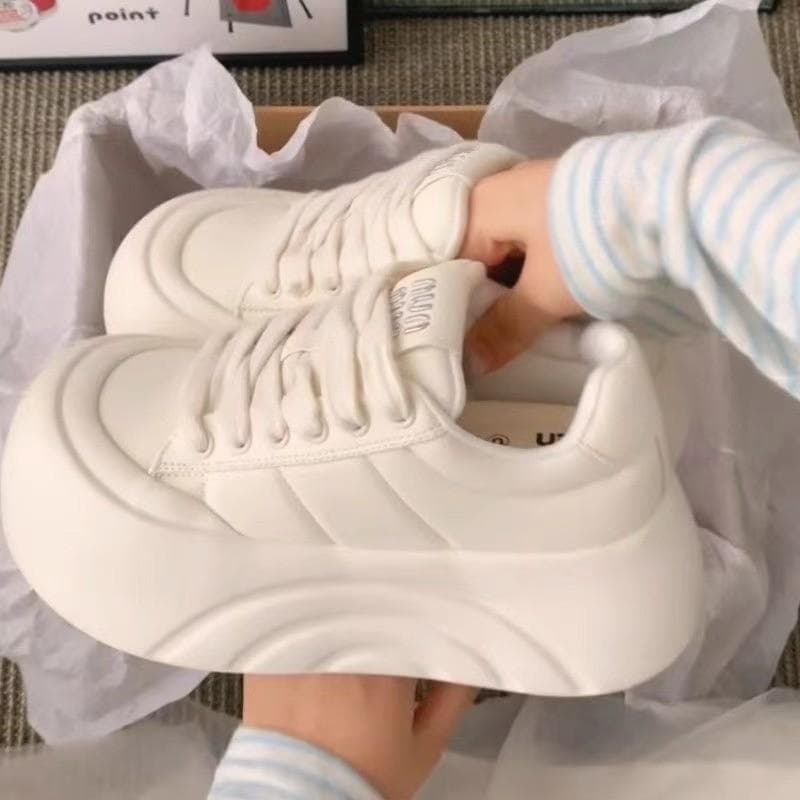 White Chunky Sneakers Women Spring Autumn Thick Bottom Dad Shoes Woman Fashion PU Leather Platform Sneakers 40 white