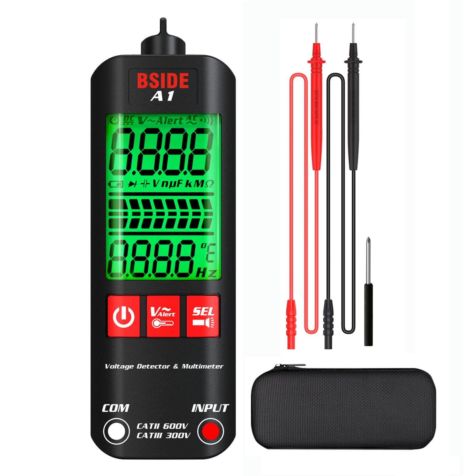 BSIDE A1 Mini Multimeter LCD Digital Tester Voltage Detector 2000 Counts DC/AC Voltage Frequency With Zipper Case