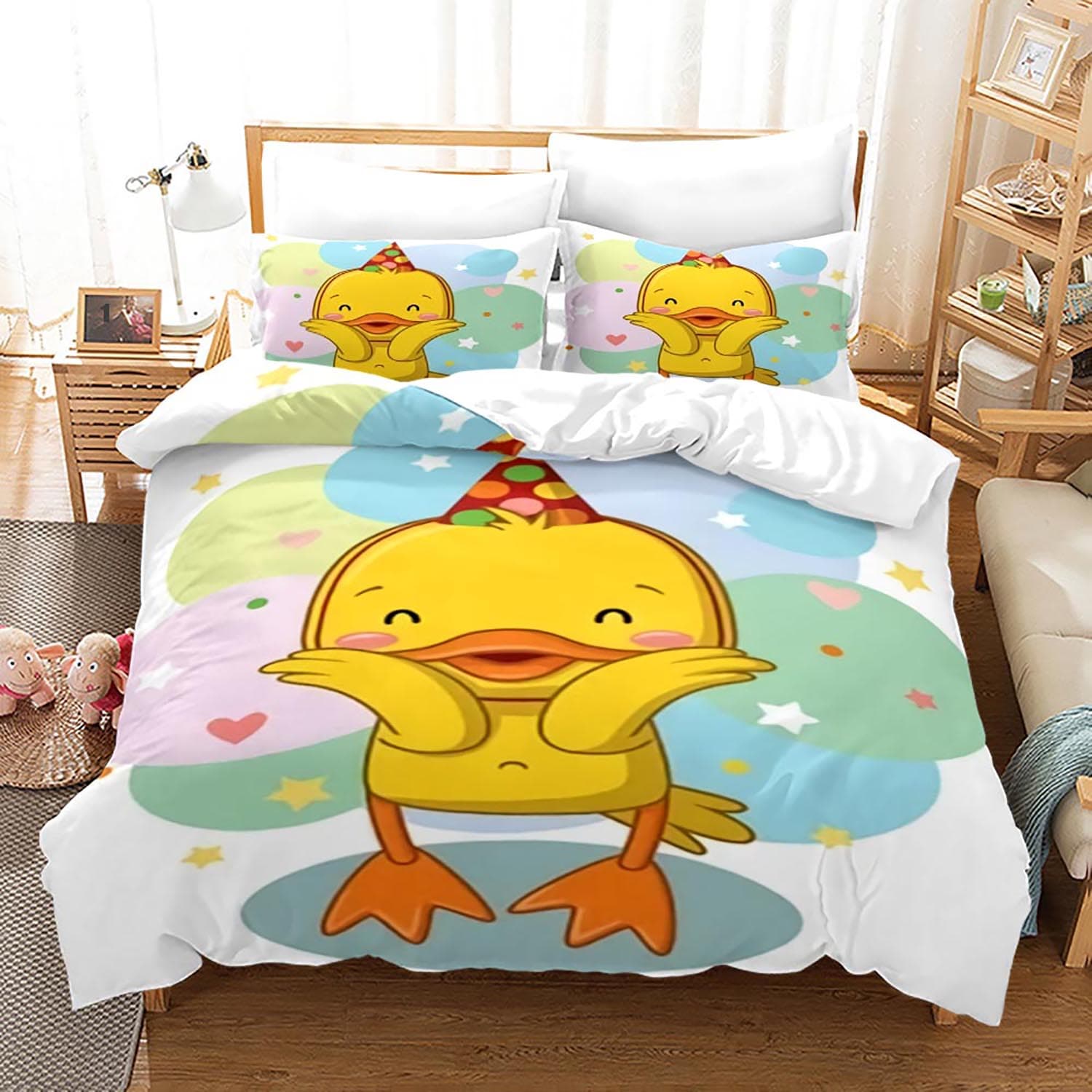 Yellow duck Bedding Set Single Twin Full Queen King Size Little duck Bed Set Aldult Kid Bedroom Duvetcover Sets 3D Print 020 AU Single(140x210cm)
