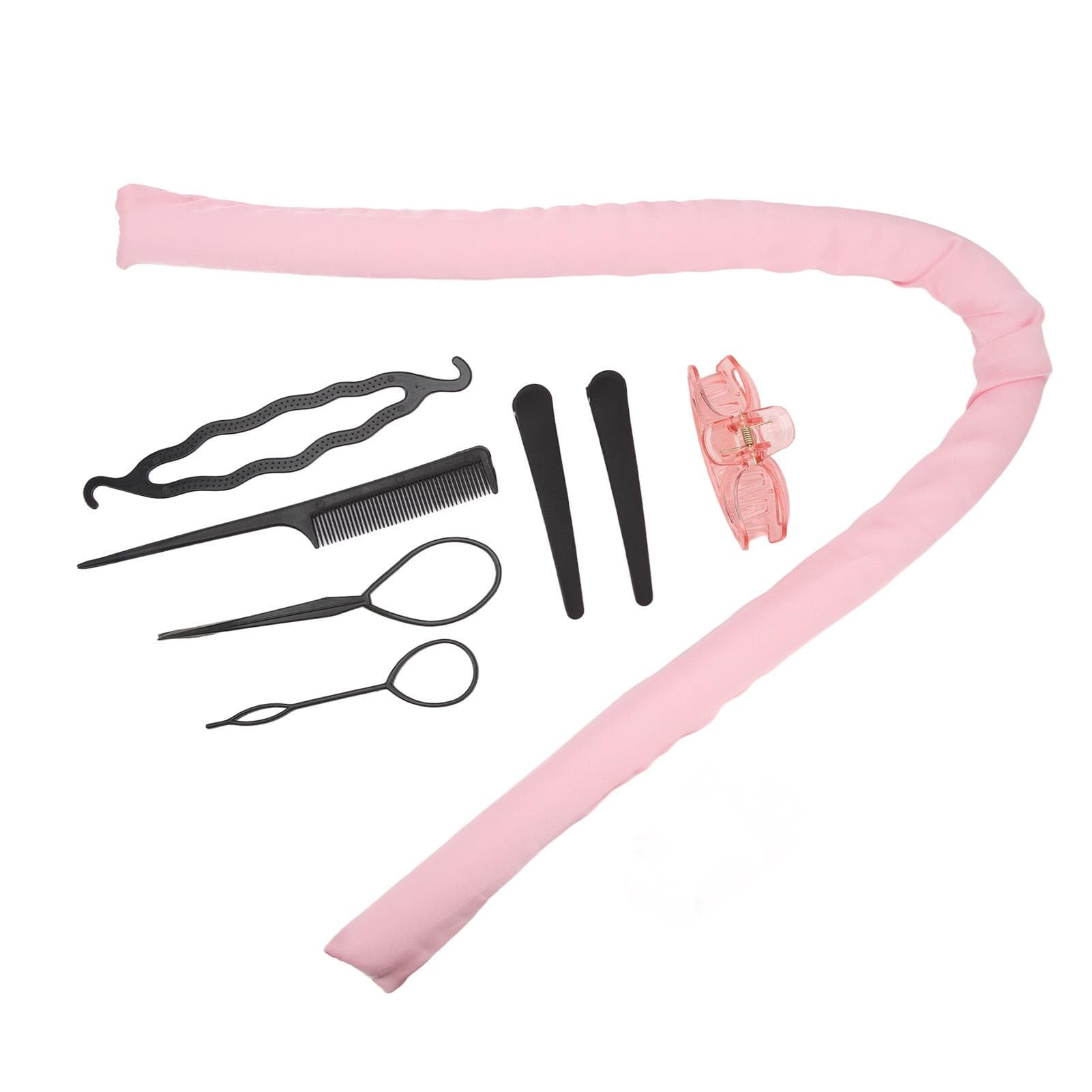 10pcs Heatless Curling Rod Headband Clips Comb Pull Hair Pin Cotton DIY Curls Rollers for Sleeping pink