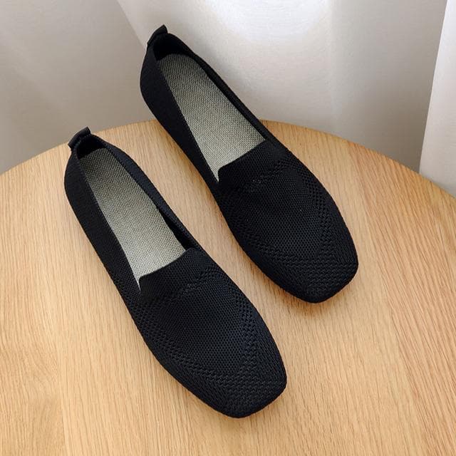 Slip On Shallow Mesh Loafers Closed Toe Ballet Flats Women Shoes Pumps Ladies Soft Bottom Boat Shoes 42 black