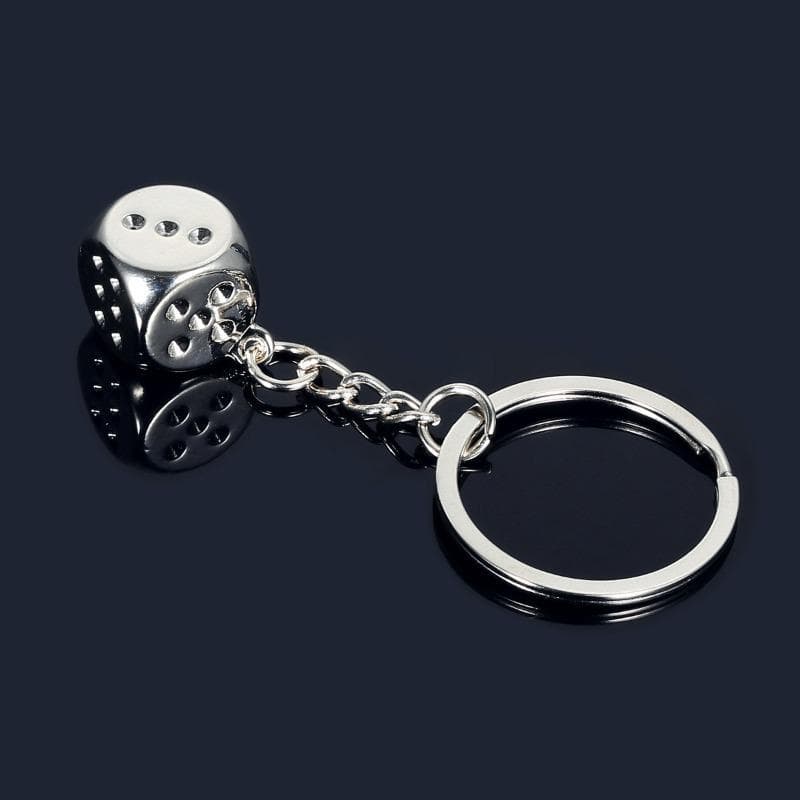 Lucky Dice Key Chain Personalized Zinc Alloy Keychain Accessories Creative Metal Key Cord Car Key Ring Gifts silver