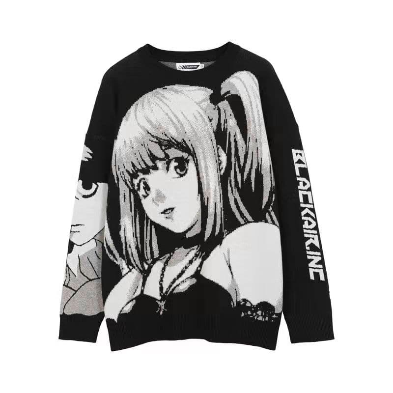 Sweater Men and Women Autumn Tide Brand Round Neck Anime Loose Knit Sweater Men and Women Couples Dark L
