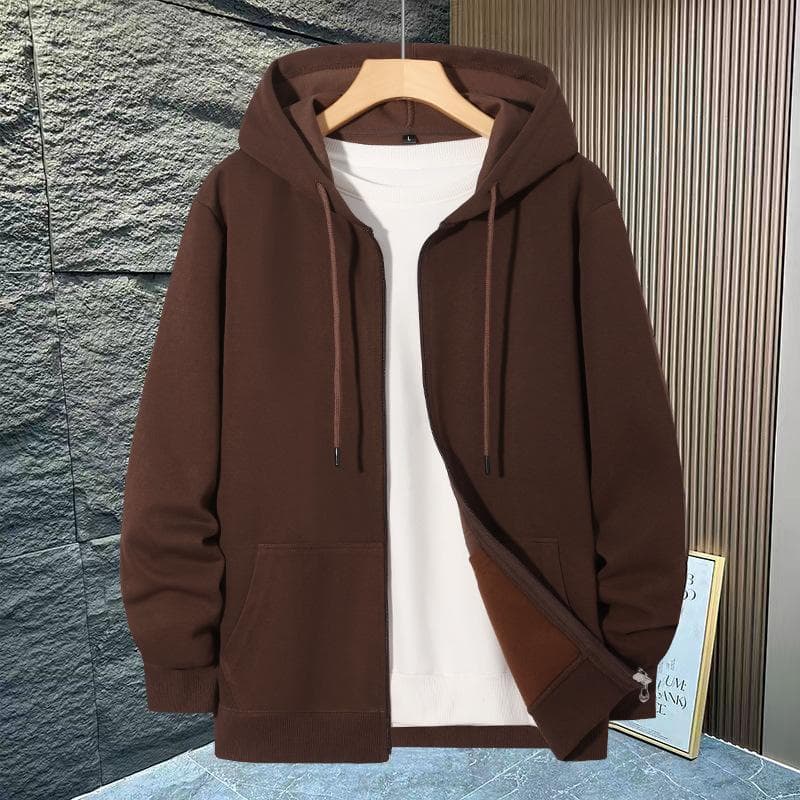 Male Oversized Men's Solid Color Hoodies Hooed Coat Thick/Thin Cotton Sweatshirts Sportswear For Women Cotton Plus Velvet Zipper Work Out Cardigan 5XL coffee