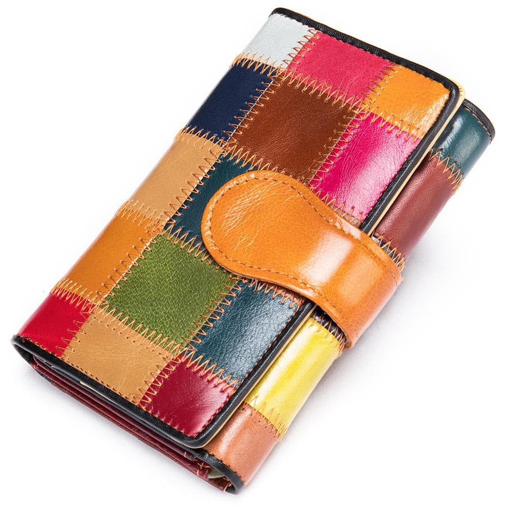 Genuine Leather Elegant Ladies Handmade Bag Short Wallet Colorful Splicing Coin Purse Multi Card Position Head Layer Cowhide Money Clip