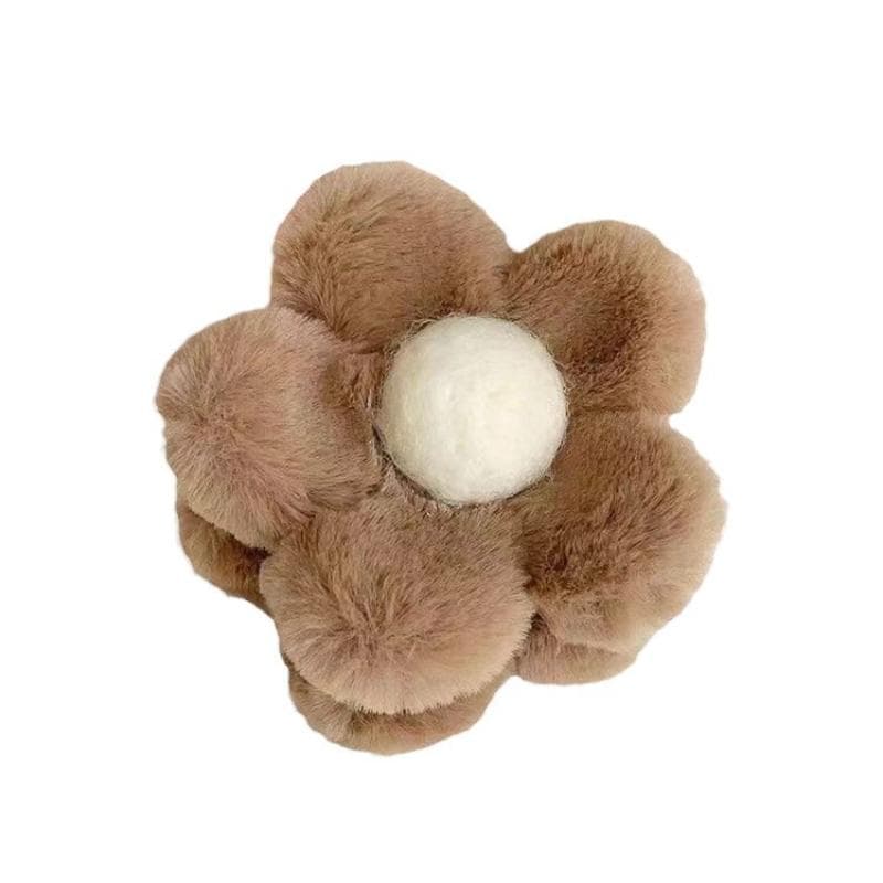 1Pcs Fashionable Flower Plush Hairpin Women's Back Of The Head Hair Clip Shark Clip Lady Headdress Cute Hair Accessories coffee