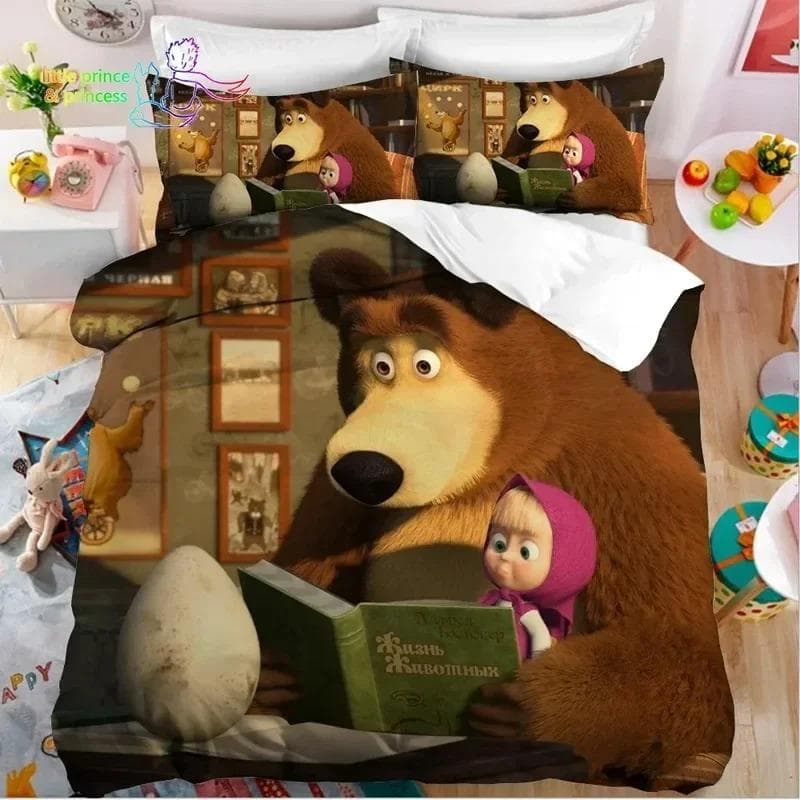 3D Print Anime bear Bedding Set,Duvet Cover Comforter Bed Set Quilt Cover Pillowcase,King Queen Twin Size Boys Girls Adultse 135x200cm 2pcs