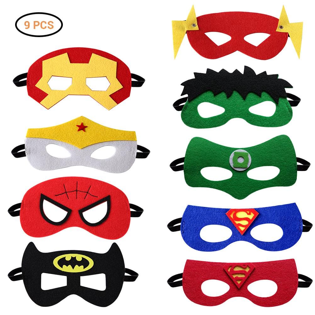 9Pcs Superhero Felt Masks for Kids Superhero Masks with Elastic Rope Party Cosplay Favors Masks for