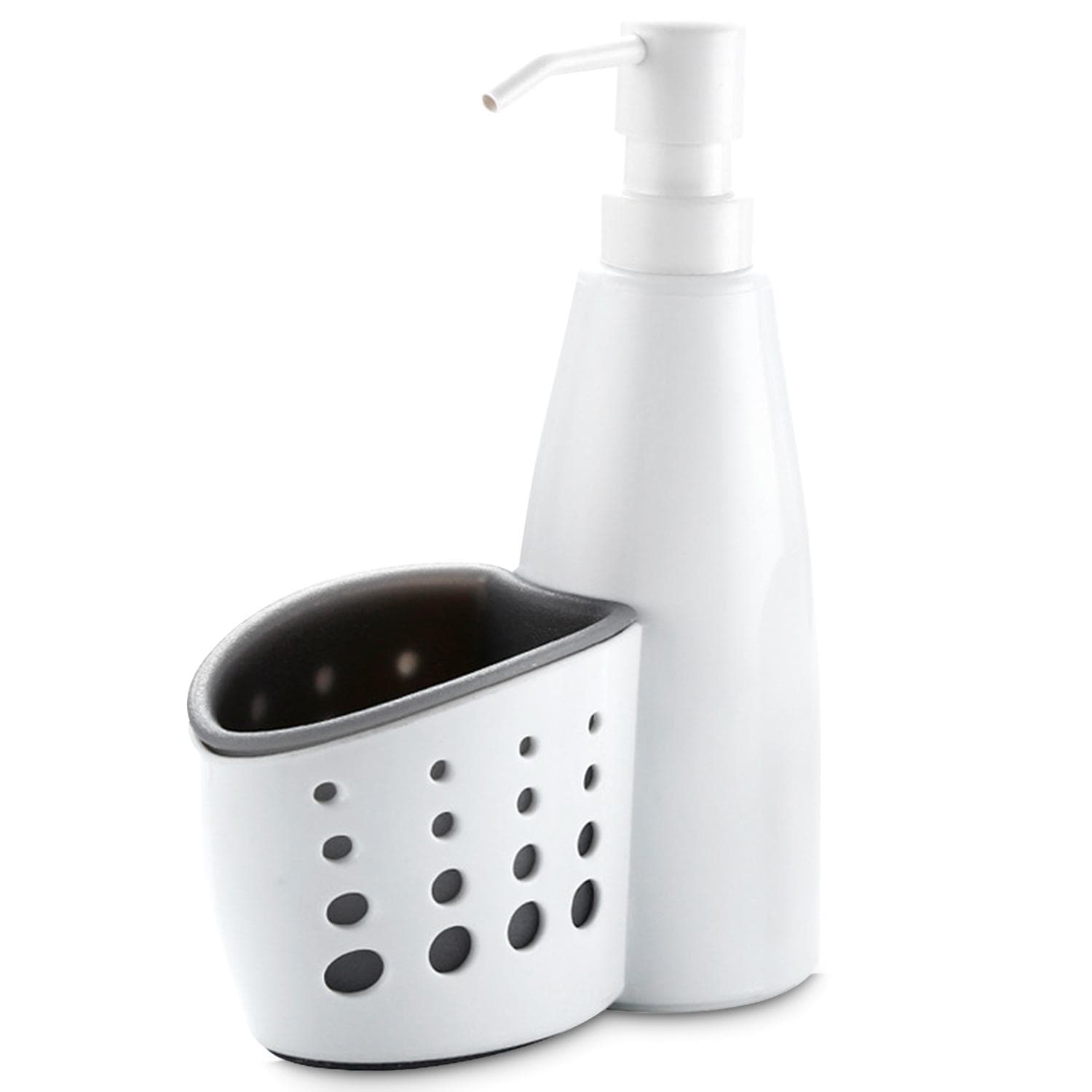 400mL Bathroom Soap Dispenser with Sponge Holder Kitchen Sink Countertop Liquid Hand Soap Dispenser White & Gray