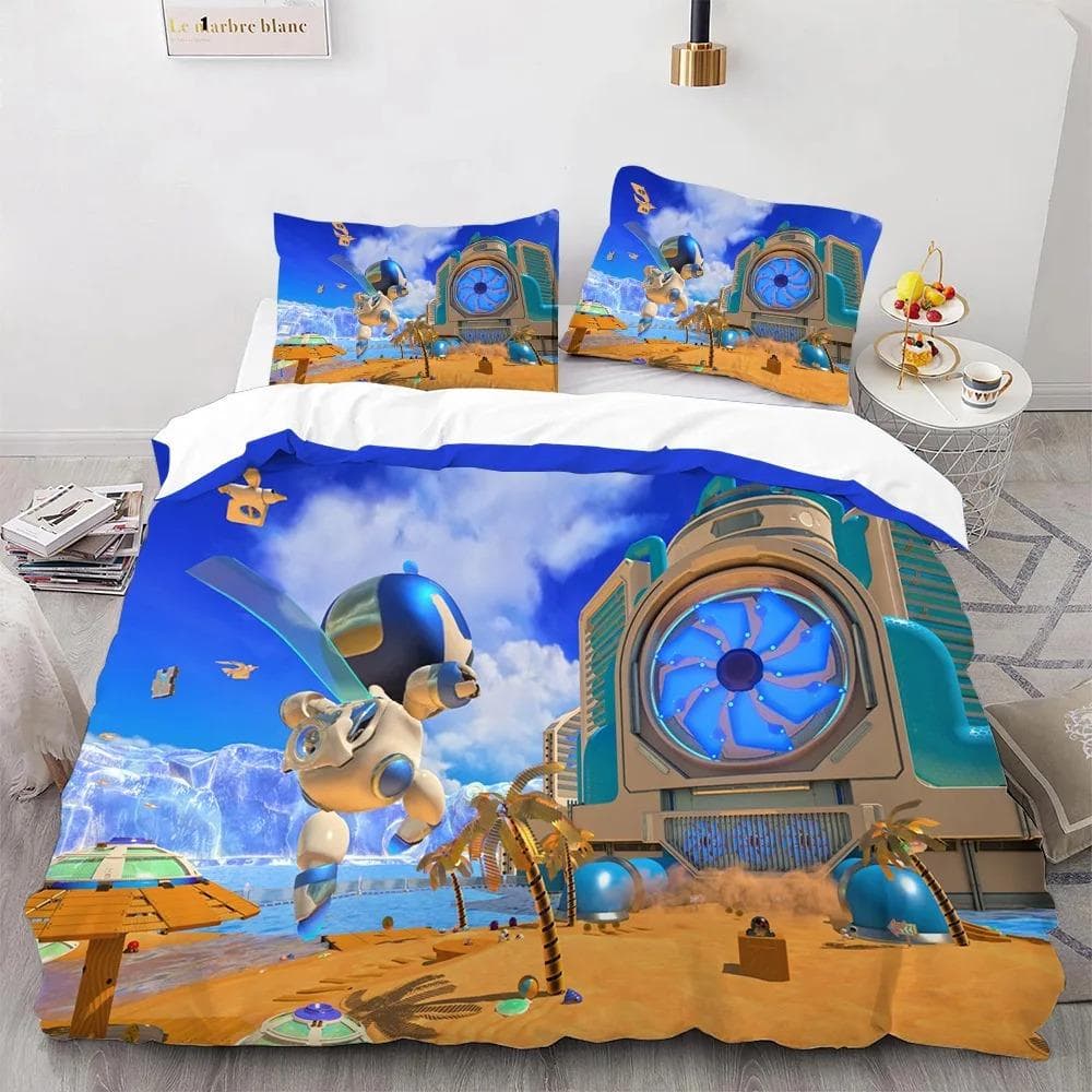 Astro Bot Cute Cartoon Bedding Set Duvet Set Single Double Bed King Size Bed Set Adult boys Bedroom Duvet Cover Pillow Case 135X200cm-2pcs