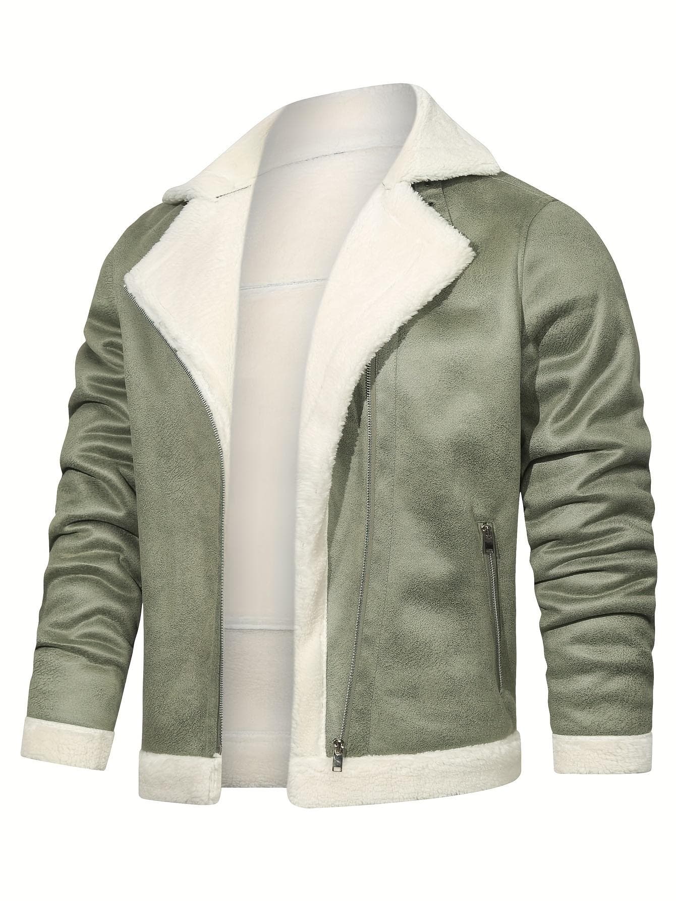 Men's Pu Jacket - Chic Faux Leather Jacket - for Fall & Winter - Stylish & Warm - Perfect Gift for Men XXL green