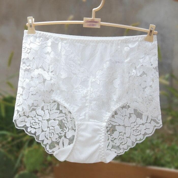 Ladies Sexy Mesh Panties High-waist Seamless Lace Underwear Briefs Transparent Silk Women Cotton Health Knickers Lingerie XXXL L&1pc white