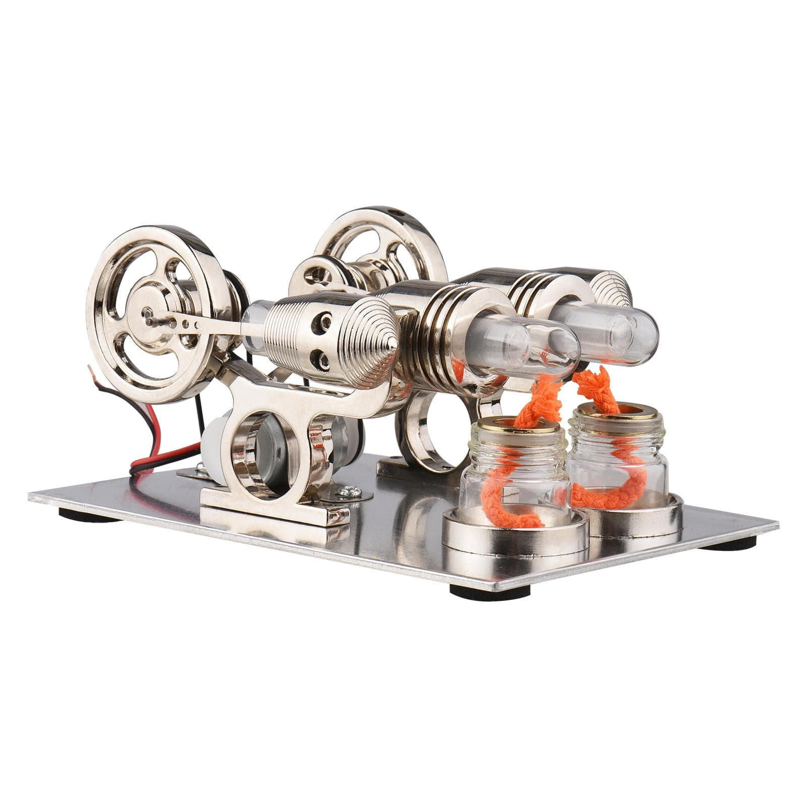 Stirling Engine Kit Dual Engine Generator Hot Air Motor Model Physical Generator Model silver