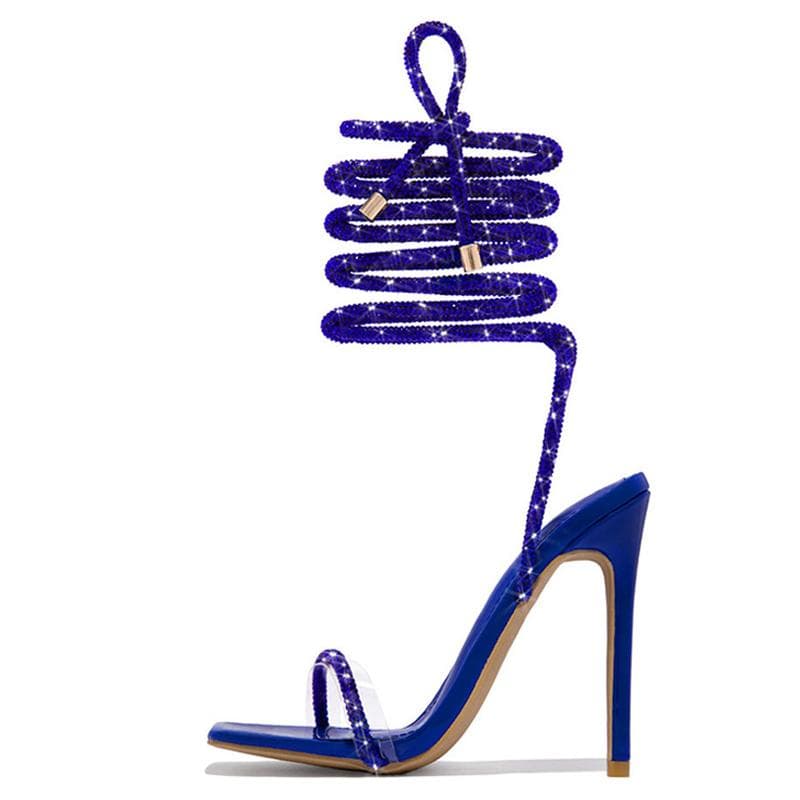 Liyke Sexy Gold Crystal Ankle Cross Strap Sandals Women Summer Party Wedding Banquet Shoes Fashion Open Toe Club Stripper Heels 39 blue