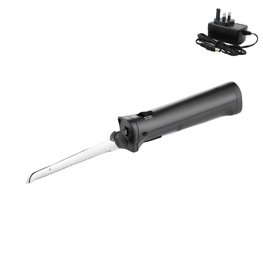 Professional Cordless Rechargeable Easy-Slice Electric Knife With 2 Serrated Blades And Safety Lock Trigger Release, Stainless Steel UK PLUG black