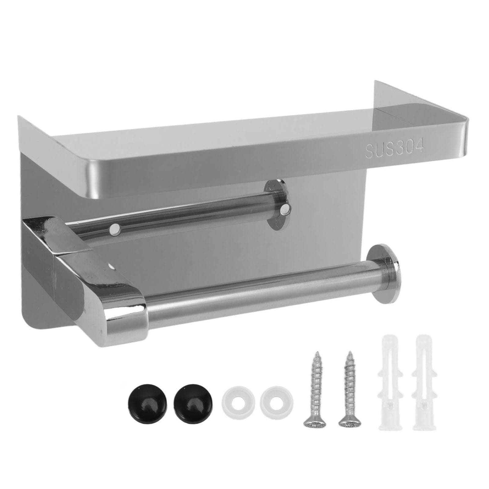 Toilet Paper Holder with Shelf Stainless Steel Minimalist Style Wall Mounted Waterproof Toilet