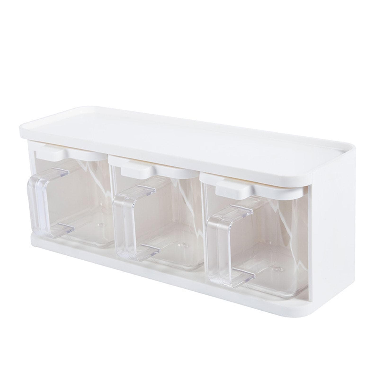 Seasoning Box 3 Grids Plastic Clear Condiment Box with Handle and Spoon for Spice Salt Sugar