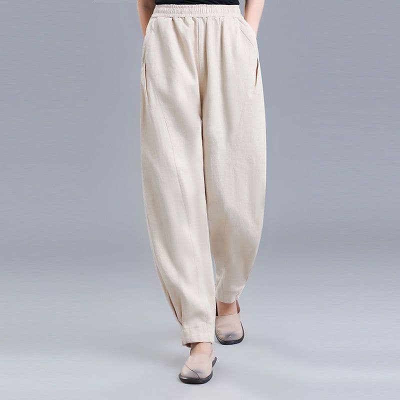 Cotton Linen Draping Bloomers Women's Summer Vintage Loose Wide-leg Casual Radish High-waisted Linen Pants 4XL