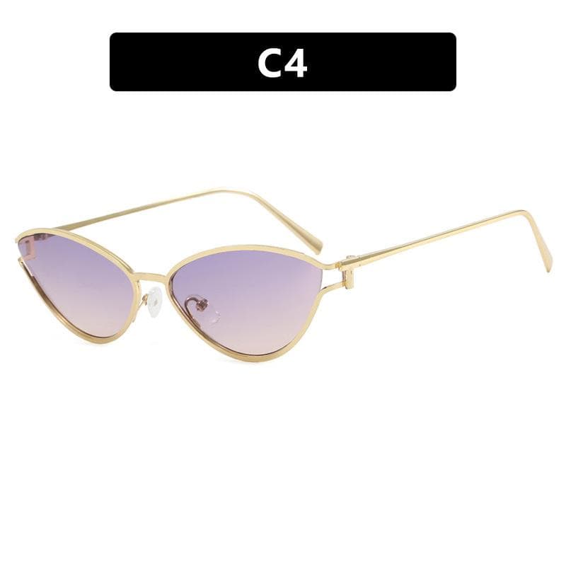 Cat Eye Women Sunglasses Metal Hollow Frame Trendy Brand Design Outdoor Sun Protection UV Blocking Stylish Shades