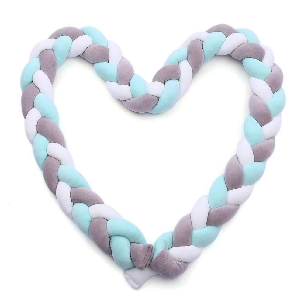 Baby Crib Bumper Knotted Braided Bumper Handmade Soft Knot Pillow Pad 3m Grey & White & Green multicolour