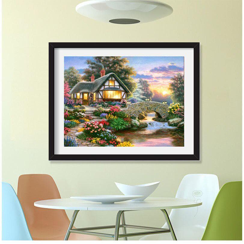 Diy Diamond Painting Embroidery Dream House Round Drill Rhinestone Pasted Full Drill Cross Stitch 20X30CM