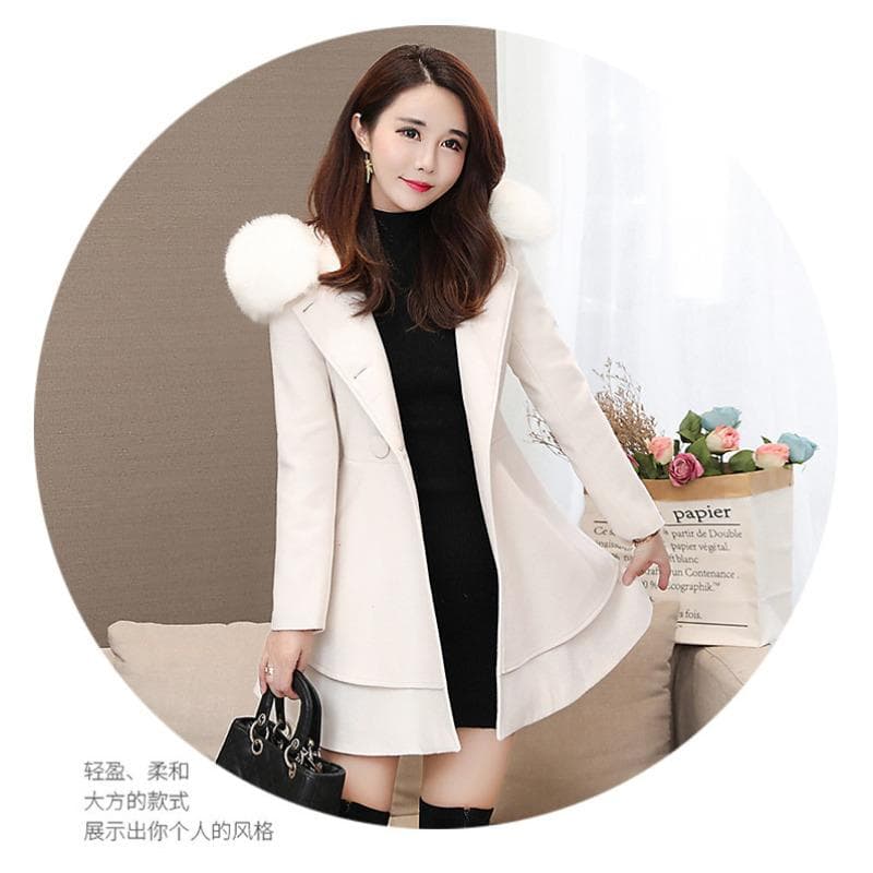 Women's Fur Collar Woolen Coat Coat Korean Version Slim Fit XL white