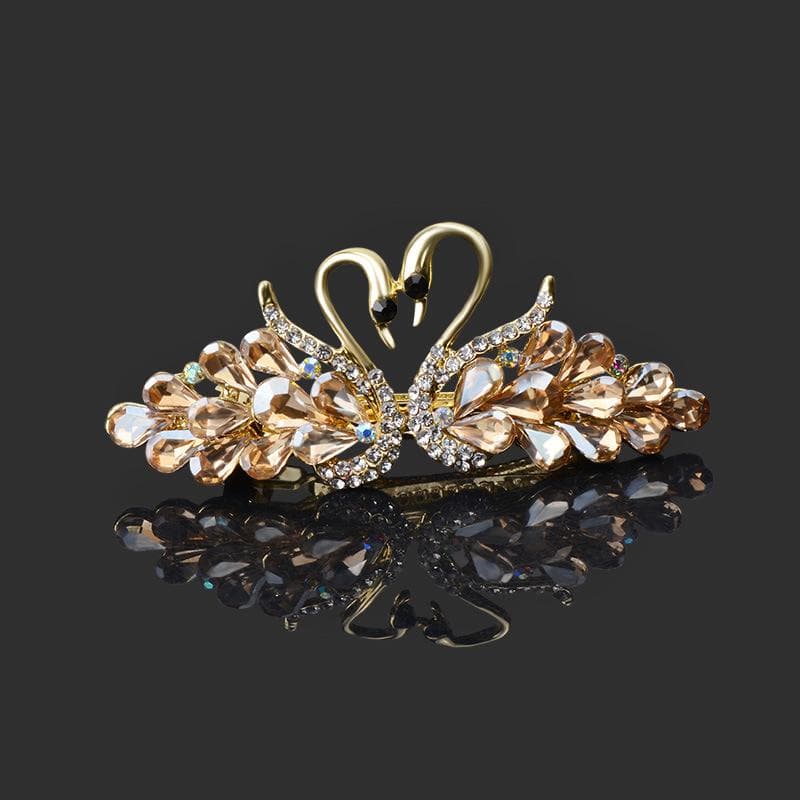 Female Swan spring Hollow Hair Clip Barrette Hair Accessories Women Fashion Rhinestone Hairpin Headwear champagne