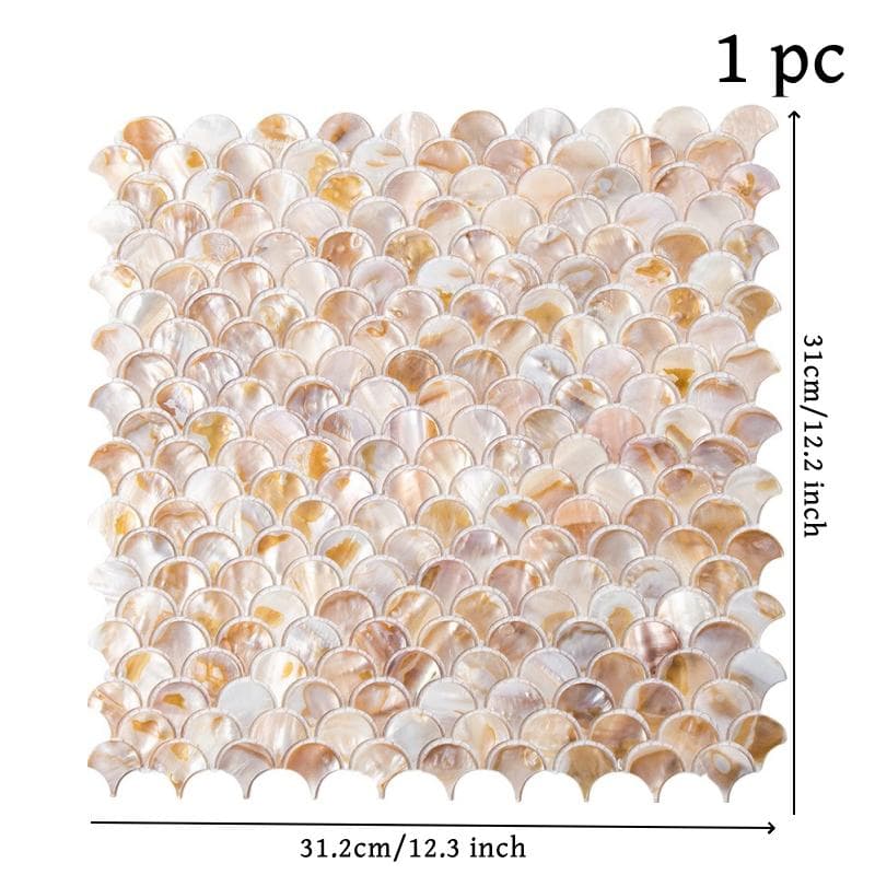 1 Pc, Fish Scale Fan-shaped, Shell Mosaic Wall Tiles, Kitchen Living Room Entrance Wall Stickers, Tiles, with Backing Self-adhesive Models Can Be Cut Pack of 1