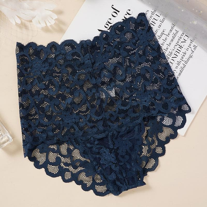 Women's High Waist Lace Briefs Sexy Tummy Control Women's Underpants XL navy blue