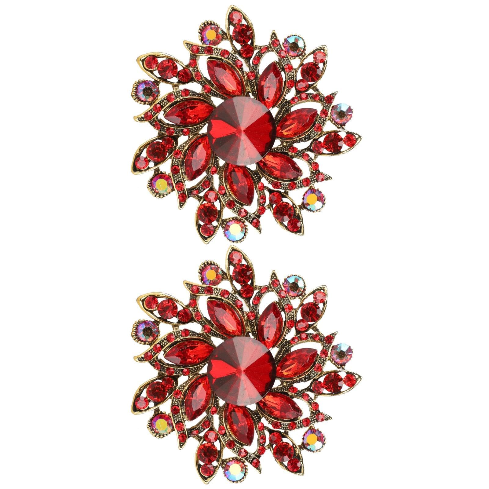 2Pcs Flower Brooch Retro Diamond Fashion Clothing Suit Lapel Corsage AccessoriesRed red