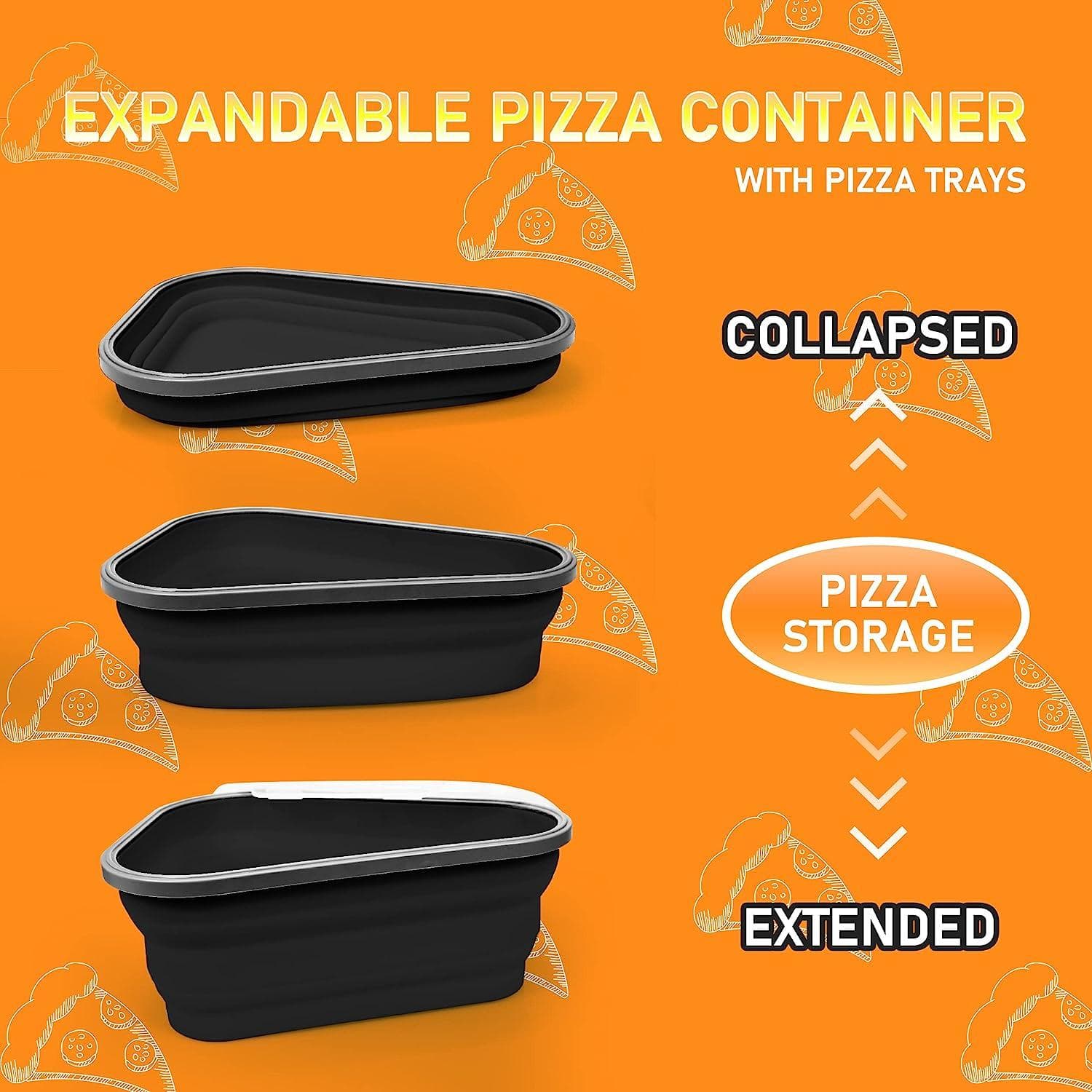 Pizza Storage Container with Microwavable Tray Reusable Expandable Silicone Pizza Slice keeper Container black