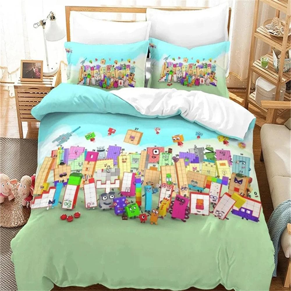 Cartoon Number-Blocks Bedding Set Duvet Cover Bed Set Quilt Cover Pillowcase Comforter King Queen Size Boys Adult Bedding Set&AU King 240x210cm