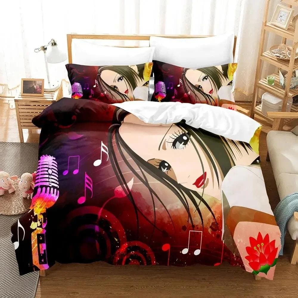 3D Anime Nana Black Stones Bedding Set Duvet Cover Bed Set Quilt Cover Pillowcase Comforter king Queen Size Boys Adult 70x133cm 2pcs
