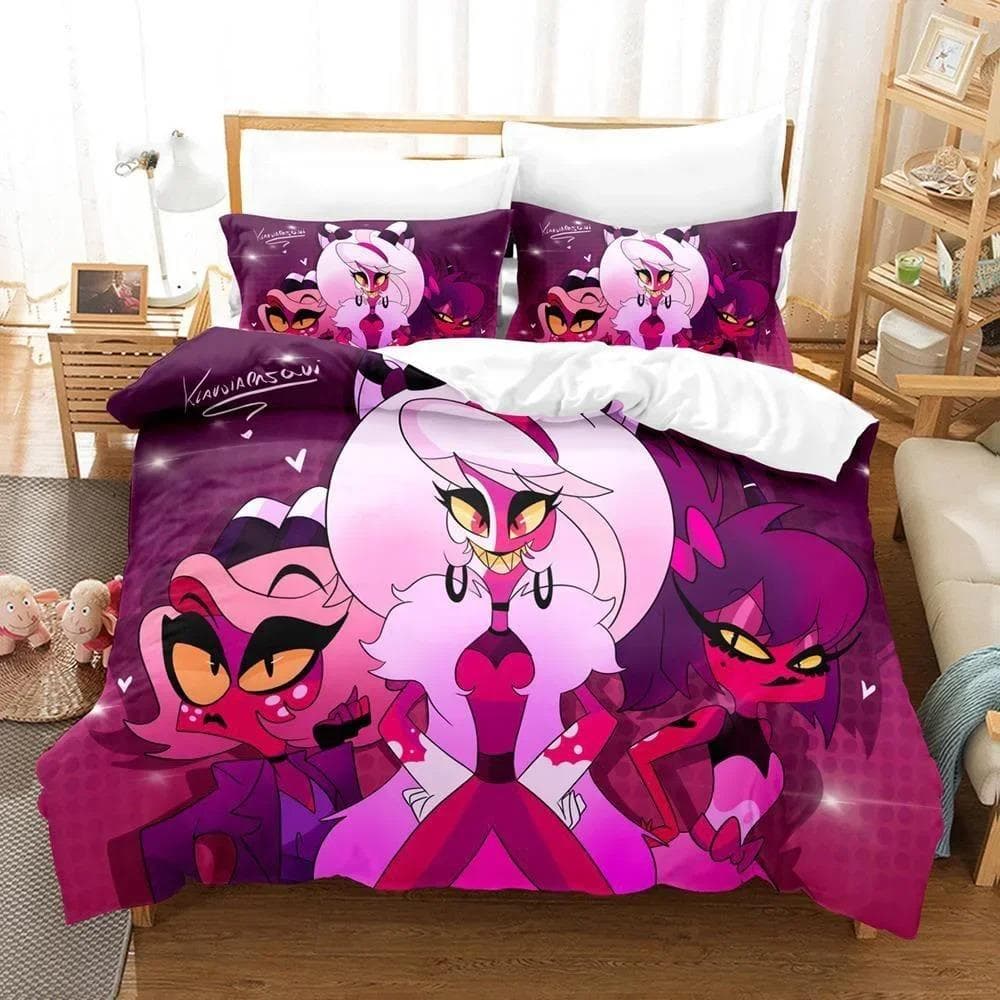 3D Printed Helluva Boss Bedding Set Duvet Cover 3Pcs Cover Single Twin Quilt Adult Boys Bedclothes Duvetcover Sets Home Textile US Twin(172x218cm)