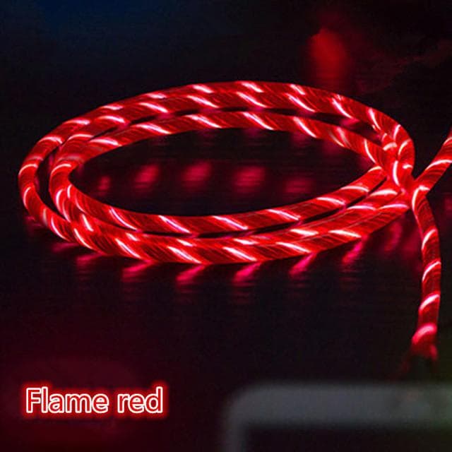 2.4A Flowing Colors LED Glow USB Charger Type C Cable for Android Micro USB Charging Cable for iPhone 11 12 pro max Samsung Charge Wire Cord iOS-1M red