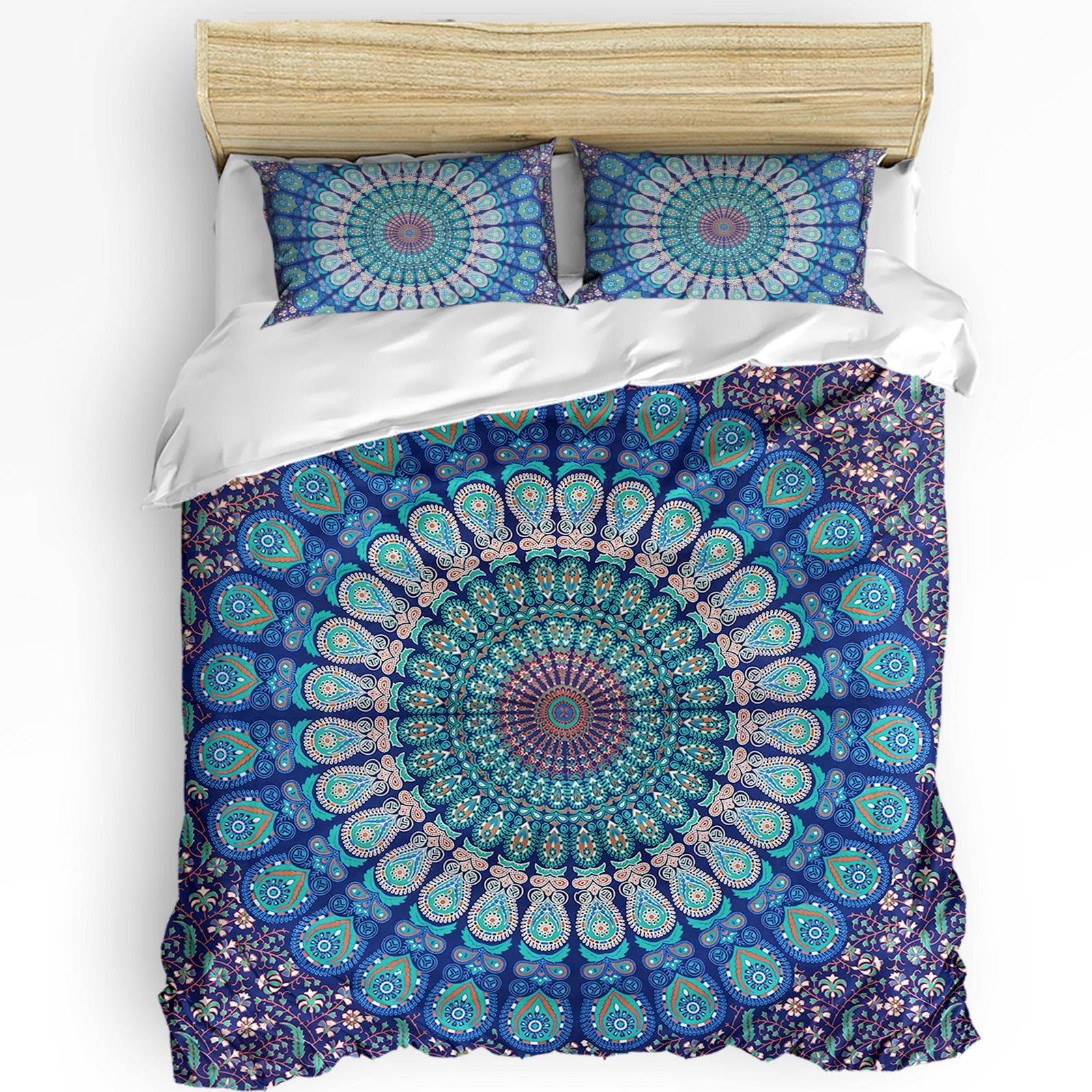 Purple Watercolor Mandala Duvet Cover Bed Bedding Set Home Textile Quilt Cover Pillowcases Bedroom Double Bedding Set No Sheet EU single(135x200cm)